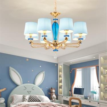 Imagem de Lustre E Lâmpada Pendente Contemporânea De Luxo: Rosa E Azul Para Sala De Estar, Restaurante, Quarto De Menina, Villa, Roupas E Salão De Beleza (Azul 8 luzes)