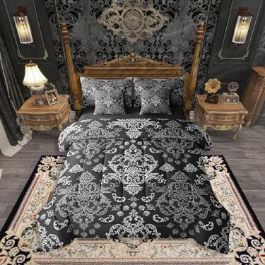 Imagem de Erosebridal Conjunto de edredom King preto damasco preto em uma bolsa para crianças, meninas, meninos, vitoriano, barroco, gótico, antigo, boêmio, vintage