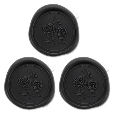 Imagem de Zaamwoyy Adesivos de selo de cera rosa convite de casamento adesivos de selo de envelope 50 peças 3D autoadesivo vintage lacre de cera para convite, envelopes, embrulho de presente, Natal preto