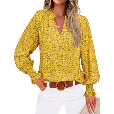 Imagem de Blusa feminina MASCOMODA com decote em V, floral, manga comprida, chif