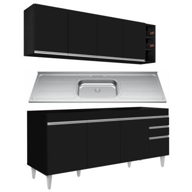 Imagem de Armário Aéreo Nevada e Balcão Gabinete 180cm Com Pia Dallas Preto - Lumil