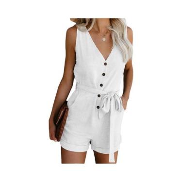 Imagem de Macacão Feminino Verão - Casual, Decote V, Shorts e Estilo Europeu, BR