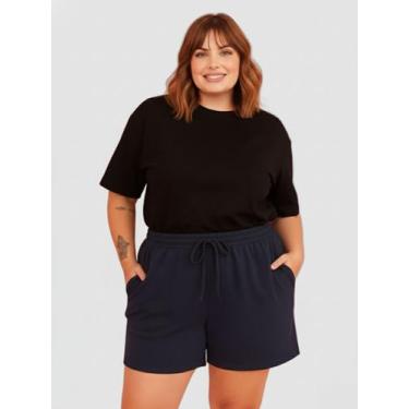 Imagem de Bermuda de Moletom Plus Size Feminino Azul Marinho Shorts de Moletom P