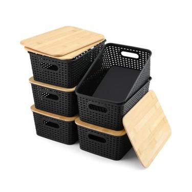 Imagem de Caixas de armazenamento AREYZIN com tampas de bambu: conjunto de 6 rec