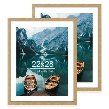 Imagem de Porta-retratos Hongkee 22x28 em madeira de carvalho natural, conjunto 