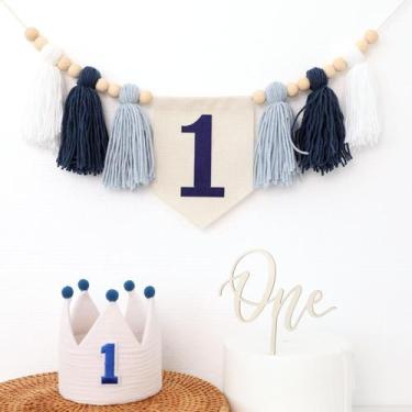 Imagem de Conjunto de decoração de aniversário JUIIZAY 1st Birthday azul e branc