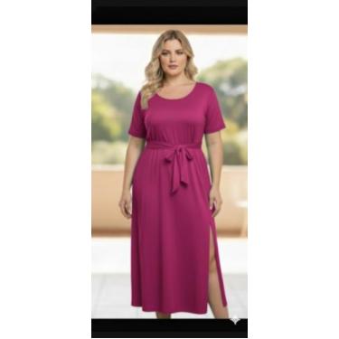 Imagem de vestido plus size midi aberturas laterais com regulagem de cintura tec