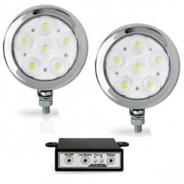 Imagem de Farol de Milha Strobo Estrobo Safetycar Redondo Led Vermelho Corpo Cromado Par