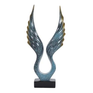 Imagem de Pilipane Escultura de asa abstrata decorativa artística estátua de resina ornamento para sala de estar escritório (asas de anjo azul champanhe)