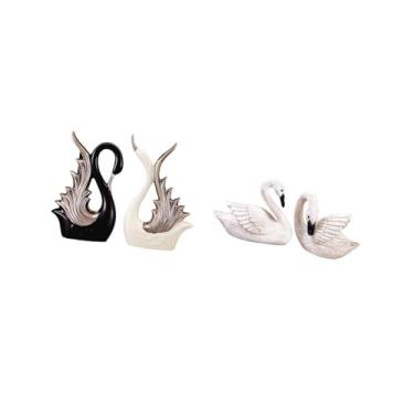 Imagem de Fenteer Elegantes Esculturas de Cisnes de Resina de Cerâmica para Prateleiras de Escritório em Casa, Aniversário, Lareira, Quarto, Sala de Estar, Topo de Bolo