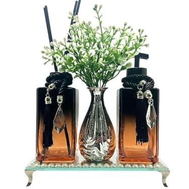 Imagem de Kit Lavabo Luxo Square Preto e Rose – Aromatizador de Ambiente, Saboneteira e Varetas Decorativas – Banheiro e Lavabo Elegante (PRETO)