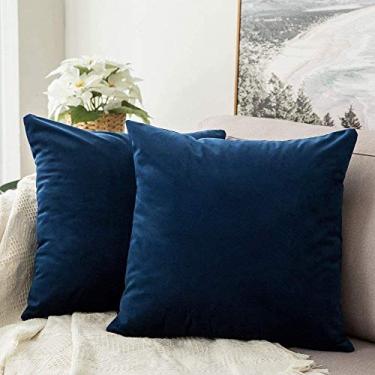 Imagem de MIULEE Capas de travesseiro de veludo Euro Sham de 71 x 71 cm, conjunto de 2 almofadas decorativas quadradas grandes - azul escuro super macio para cama king, sofá, poltronas de destaque com zíper