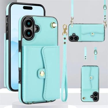Imagem de Capa de celular com cordão transversal e porta-cartões para iPhone 16, 15, 13, 12, 11 Pro, XS Max, 14 Plus, 12 Mini, 8, 7 X XR, verde, para iPhone 7plus, 8plus