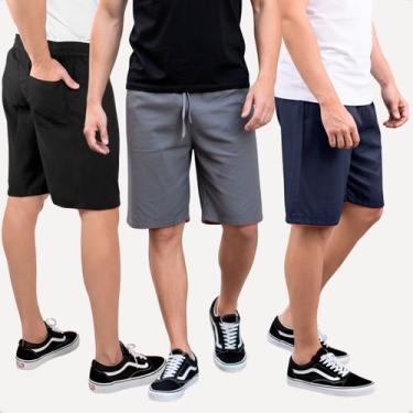 Imagem de Kit 3 Bermudas Masculina Tactel Liso Academia Treino com Bolso Traseir