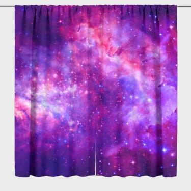 Imagem de Cortinas noturnas de céu estrelado, universo roxo, galáxia, nebulosa, oceano, blecaute, para decoração de casa, conjunto de cortinas com isolamento térmico, cortina de janela escurecida para quarto e