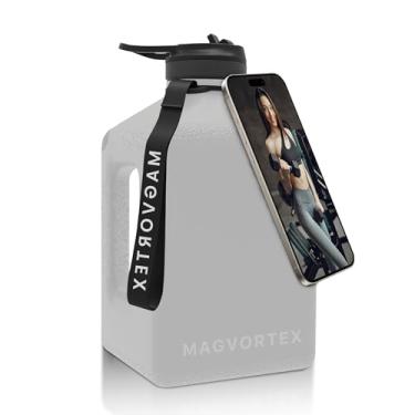 Imagem de MAGVORTEX Garrafa de água diária para academia de 2,6 l cinza – Jarro PETG grande sem BPA com suporte magnético para telefone, tampa flip-top à prova de vazamento, boca larga para gelo, canudo, alça