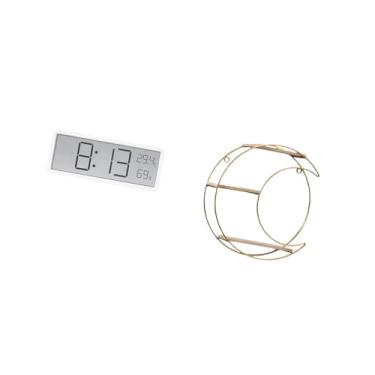 Imagem de Fenteer Relógio de Parede Digital, Relógio de Mesa, Multiuso, Grande Display, Temperatura, Umidade, Prateleira, Decoração, Economia de Espaço, Multifuncional,