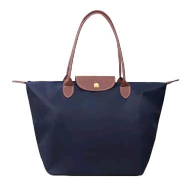 Imagem de Bolsa Dobrável em Nylon Tote Feminina, Alça Dupla em Couro, Fchamento com Zíper Tamanho Grande Bolsa de Ombro (Preta)