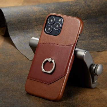 Imagem de Capa de couro com suporte de anel para iPhone 15 Pro Max 14 13 12 Mini 11 6 7 8 Plus SE 2022 XS Xr Capa de suporte para cartão, marrom, para iPhone7Plus
