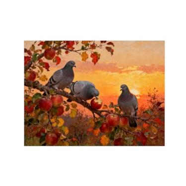 Imagem de Quadro arte parede outono-Pássaros macieira Impressões em tela paisagens-Pintura animais para sala estar decoração fazenda 60x80cm Sem Moldura