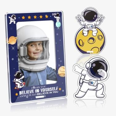Imagem de pertnate 3 peças de presente de aniversário Spaceman para meninos, porta-retrato de acrílico para foto de 10 x 15 cm