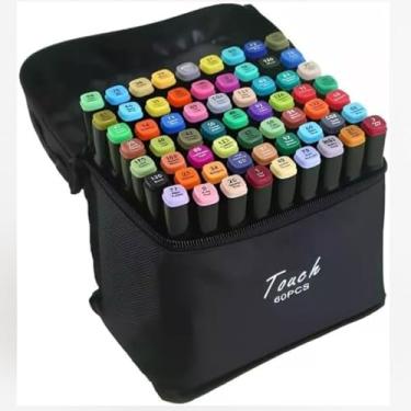 Imagem de Kit Canetinha Marcador Permanente, 60 Unidades, Ponta Dupla, Multicolorido, com Estojo Organizador