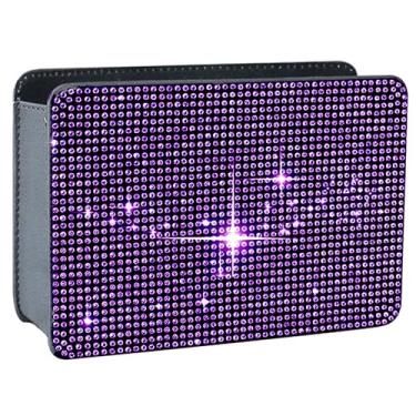 Imagem de MINGZAIQIPEI Caixote do lixo dobrável de couro brilhante com strass de cristal para pendurar no carro, caixa organizadora universal para SUV, caminhões, automóveis (roxo)