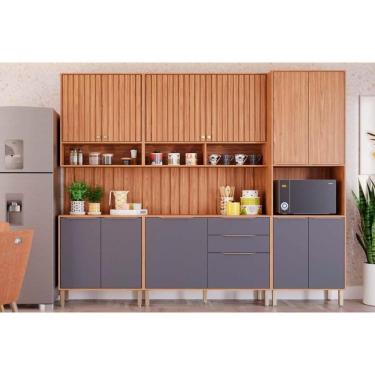 Imagem de Cozinha Modulada Mgm Divina Completa 7 Peças (2aéreos+2balcões+1paneleiro+2complementos) Cz011 Freijo-titanium-mgm