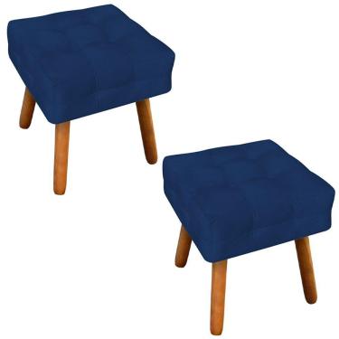 Imagem de Kit 2 Puffs Decorativos Pés Palito Karen Suede Azul Marinho