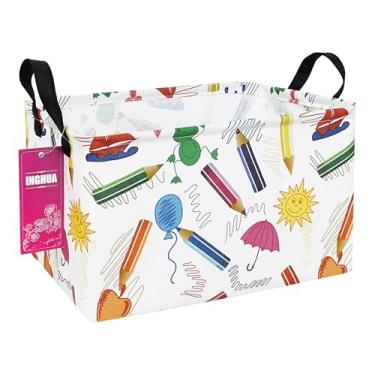 Imagem de INGHUA Cesto organizador de tecido retangular para brinquedos, livros, roupas, presentes, animais de estimação - perfeito para casa, escritório, berçário, dormitório, prateleira (lápis de cor