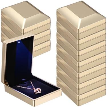 Imagem de Landical Caixa de colar com pingente de 10 peças com luz LED de veludo para pingente de pulseira, anel, armazenamento de joias (ouro)