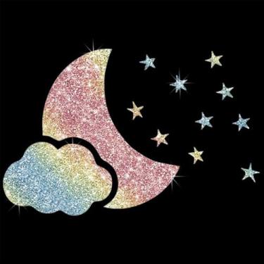 Imagem de Adesivo autoadesivo de PVC brilhante com nuvens cintilantes estrelas lua para carros, laptops, motocicletas, parede, janela, bagagem, capa de arranhão, porta, multisuperfície (colorido)