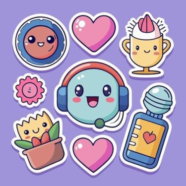 Imagem de Adesivos Kawaii fofos para decoração de quarto, cadernos e objetos infantis 50x50cm