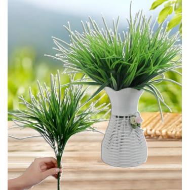 Imagem de 2 peças simulação de plantas artificiais verdes decoração de paisagismo de parede interior folha vaso flor casa quarto varanda decoração (mudas, 33 cm)