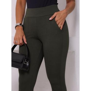 Imagem de Calça Feminina Montaria Skinny Malha Crepe Bolsos Elegante Casual - Lo