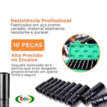 Imagem de Kit Jogo Soquetes De Impacto Sextavado 1/2' Longos 10 Soquetes Pito Pa