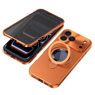 Imagem de HAOMRIYL Capa magnética para iPhone 17 Pro Max/17 Pro/Air/17, tela anti-espião, capa de proteção para câmera, suporte invisível, logotipo vista total à prova de choque, laranja, ar