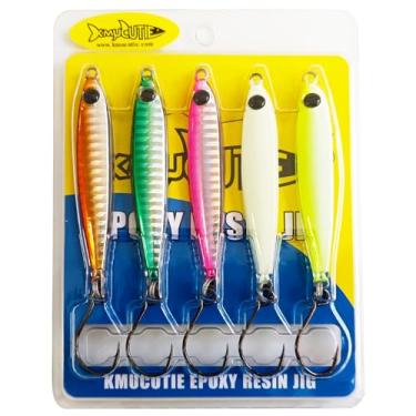 Imagem de Kmucutie 5 peças de isca de pesca de resina epóxi de 28 g, ótima para peixes de caça costeiros e offshore, iscas artificiais para garoupa, dente de cachorro, salmão robalo