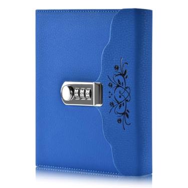 Imagem de ARRLSDB Lock Diary Caderno de couro para escrever caderno organizador de senha digital com bloqueio diário pessoal (azul)