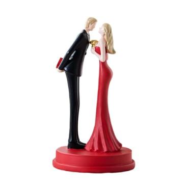 Imagem de IEUDNS Estátua de casal de noivos, estatueta decorativa para mesa, escultura para armário, Vermelho
