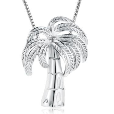 Imagem de VCCWYQK Colar de urna de palmeira para cinzas de aço inoxidável, colar de cinzas memorial, para mulheres e homens, joias de cremação, One size, Aço inoxidável, Sem Pedra Preciosa