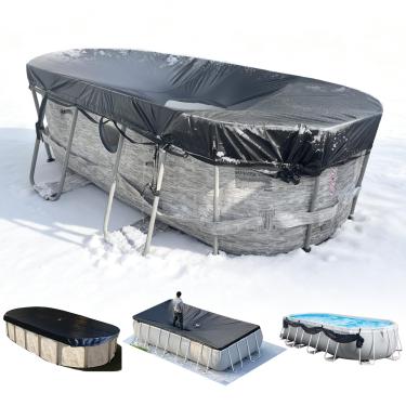 Imagem de SIHAIAN Cobertura Retangular Para Piscina De 10X20 Pés Com Compartimento Lateral Oval E Acima Do Solo, Solar Uma Peça, Evita Alagamentos, Resistente A Raios Uv Intempéries Wp:10000Kpa+