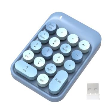 Imagem de FELICON Teclado numérico sem fio, 18 teclas com mini teclado numérico silencioso portátil de 2,4 G, receptor USB, extensões de teclado de contabilidade financeira para laptop, desktop, PC Pro (Blue