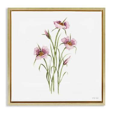 Imagem de Stupell Industries Arte de parede em tela flutuante em ouro botânico fúcsia Mariposa, design de Cindy Jacobs, 63 x 63 cm