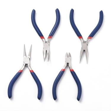 Imagem de 4 peças de conjuntos de alicate de joias corte lateral/nariz redondo/nariz dobrado/alicate de nariz de corrente longa para dobrar fio de fixação envolver miçangas faça-você-mesmo, azul meia-noite