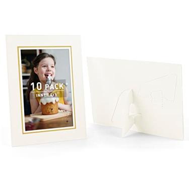 Imagem de Golden State Art, Pacote com 10, molduras de papel 10 x 15 cm com cavalete, porta-retratos para fotos, papelão faça você mesmo (forro de ouro marfim)