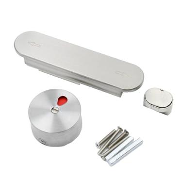 Imagem de Indicador de fechadura de porta, fechadura de porta de banheiro, trava de pressão esquerda e direita para vaso sanitário público com o indicador vazio (verde) / ativado (vermelho) (prata)
