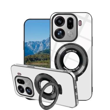 Imagem de Wousunly Capa transparente compatível com Oppo Find X9 Pro com suporte magnético de 360°, capa protetora transparente de silicone para Find X9 Pro Slim com suporte de anel (preta)