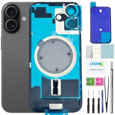 Imagem de LNONLS Substituição de vidro traseiro 17 para iPhone 17 com moldura Magesafe Kit de ferramentas de reparo profissional à prova d'água (preto)