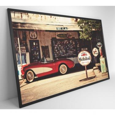 Imagem de Quadro Carro Clássico Vermelho Medidas 60x40 Cm Impressão Vidro Acrílico